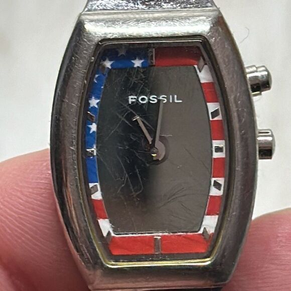 Fossil BIG TIC ES9744 American Flag LED Dial Silver Tone Watch SCRATCHES - Picture 10 of 16